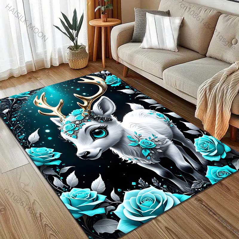 1PC Flower Deer Printed Carpet for Bedroom Living Room Bedside Sofa Floor Mat Modern Home Decor Area Rug Fast Shipping