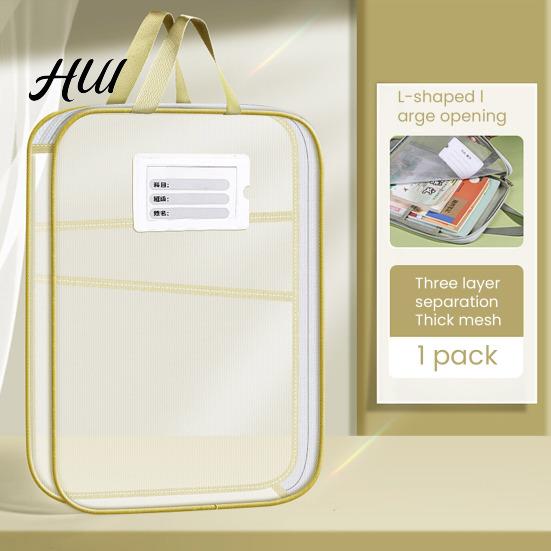Transparent Stationery Bag Mesh Zipper Pouch File A4 Letter Size 3-Layer Quality Storage Case with Handle Document Organizer for School Travel Office