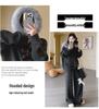 Autumn/Winter Ribbed Zipper Hoodie & Wide-Leg Pants Maternity Set