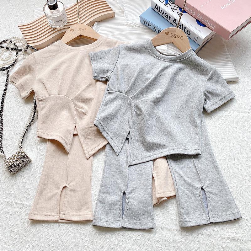 Girls' Summer Short-Sleeve Top & Casual Long Pants Set
