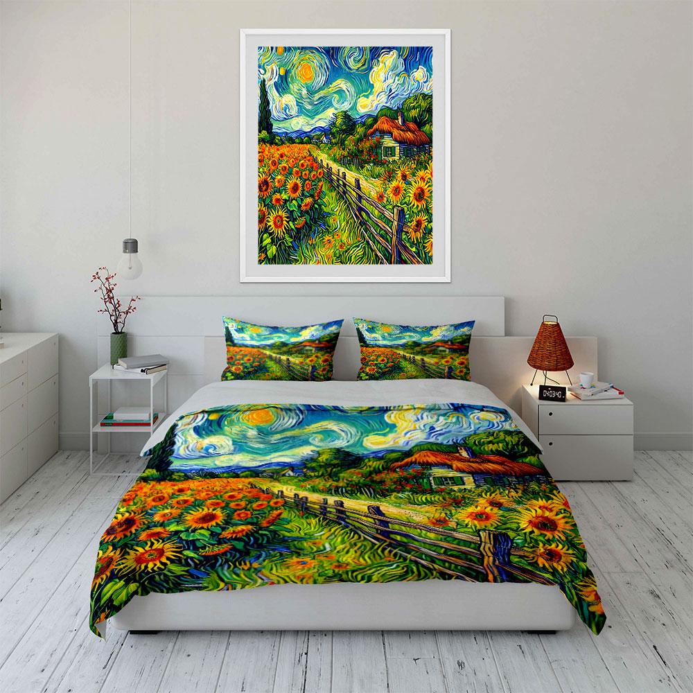 Rustic Sunflower Cottage Set  Kid'S And Adults' Bedroom Decor, Exquisite Three-Piece Bedding Set Gift