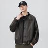 Men's Retro Cool PU Leather Bomber Jacket with Buckle Stand Collar