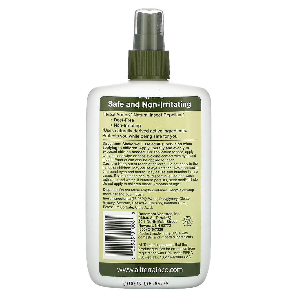 Herbal Armor, Natural Bug Repellent, Deet Free Pump Spray, 240 Ml (8.0 Fl Oz)