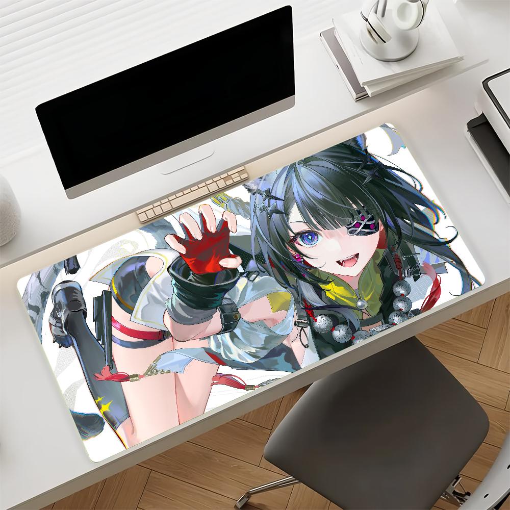Gaming Mouse PadDesk MatAntislip BaseStitched EdgesCute Black Hair Cat Girl Anime Print Keyboard Pad for Gamer Office Home