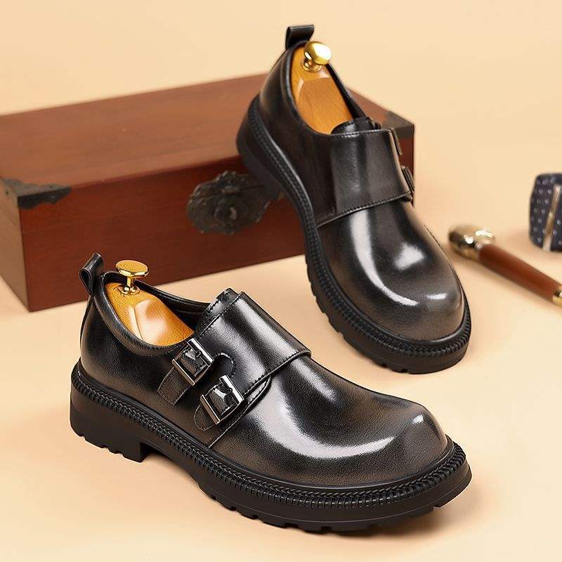 Men's business dress one-pedal office leather shoes breathable thick soles heightening big head leather shoes tooling Munch shoes men
