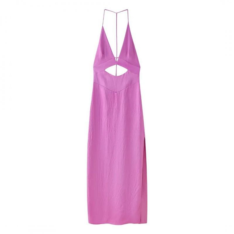 

European American Women s Clothing Summer Sexy Backless Lace Hanging Collar Dress XS