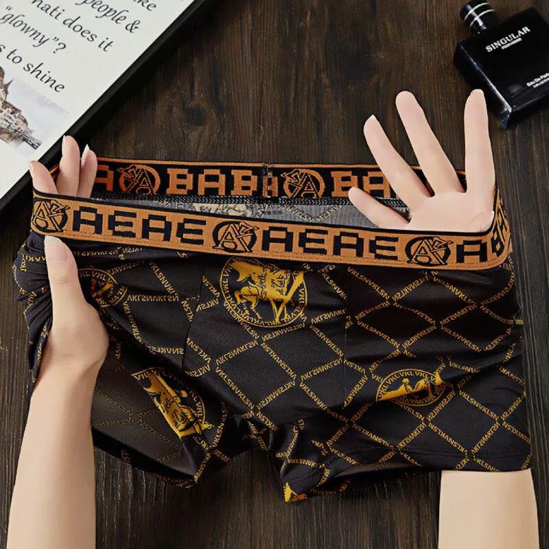 Baobaomian Men's Ice Silk Antibacterial Boxer Briefs 4-Pack