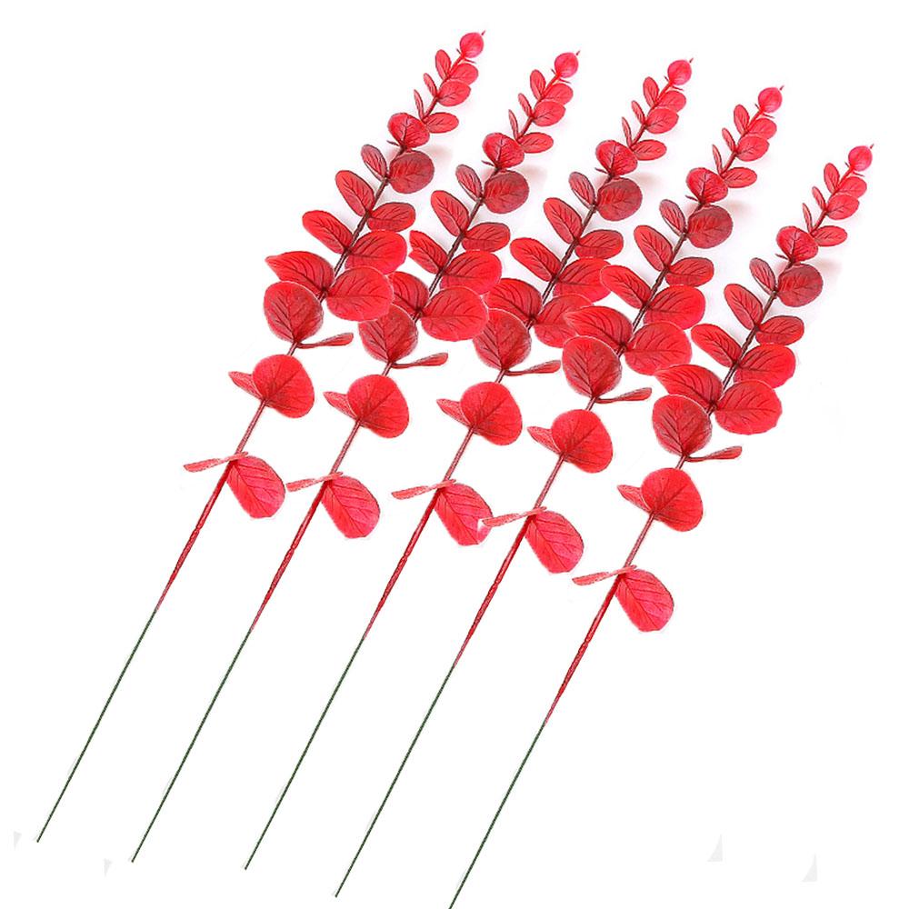 20/40pcsLot Artificial Gold Stem Eucalyptus Branch Artificial Plants for Wedding Flower Greenery Arrangement Home Decoration