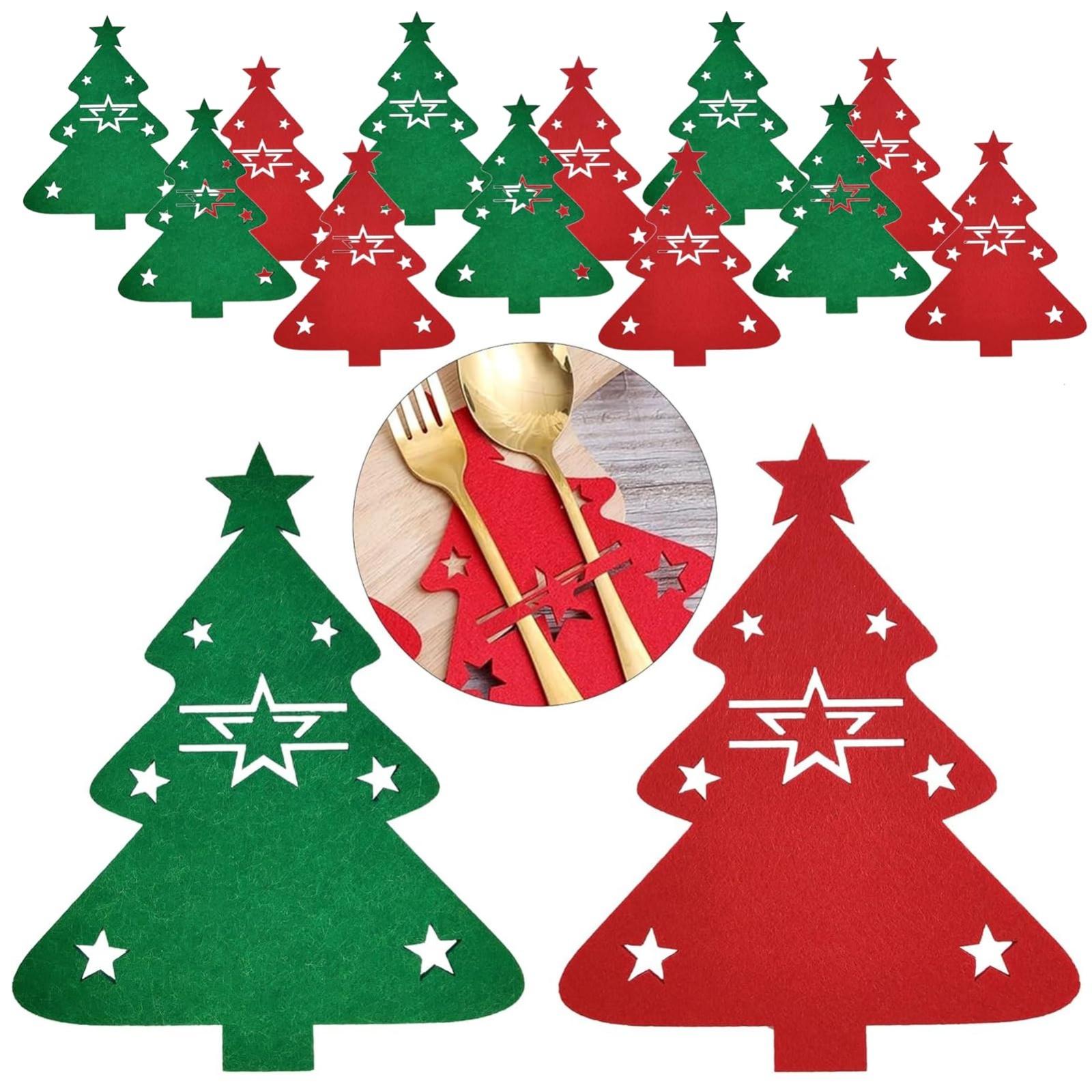 

12pcs Christmas Tree Cutlery, Felts Fork Spoon Bag Set, Christmas Table Decoration Cutlery Bag, Christmas Theme Decorations One Size