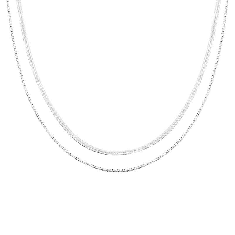 Collier clavicule double couche plaqué argent S925 – Style 2021, simple et polyvalent pour femme