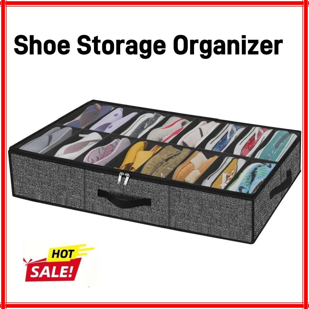 Schuhaufbewahrungs-Organizer-Box für unter dem Bett, Platz für 12 Paar, Zusammenklappbare Kleiderschrank-Unterbett-Schuh-Container-Taschen mit verstärkten Griffen