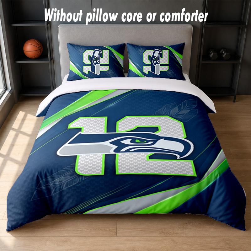 Seattle Seahawks Design Bed Bedding Set 1 Duvet Cover + 2 Pillowcases Soft Breathable Household Bed Linens
