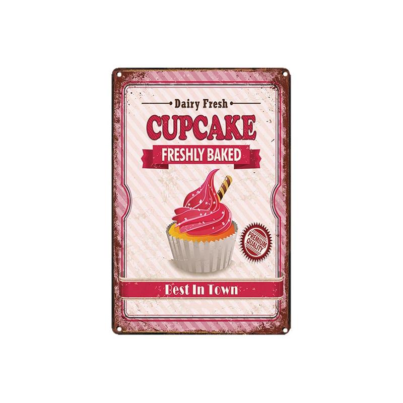 Cupcake Hot Dog Ice Cream Burger Tin Signs Metal Plate Iron Paintings Kitchen Dessert Shop Retro Shabby Wall Decor Tin Plaques