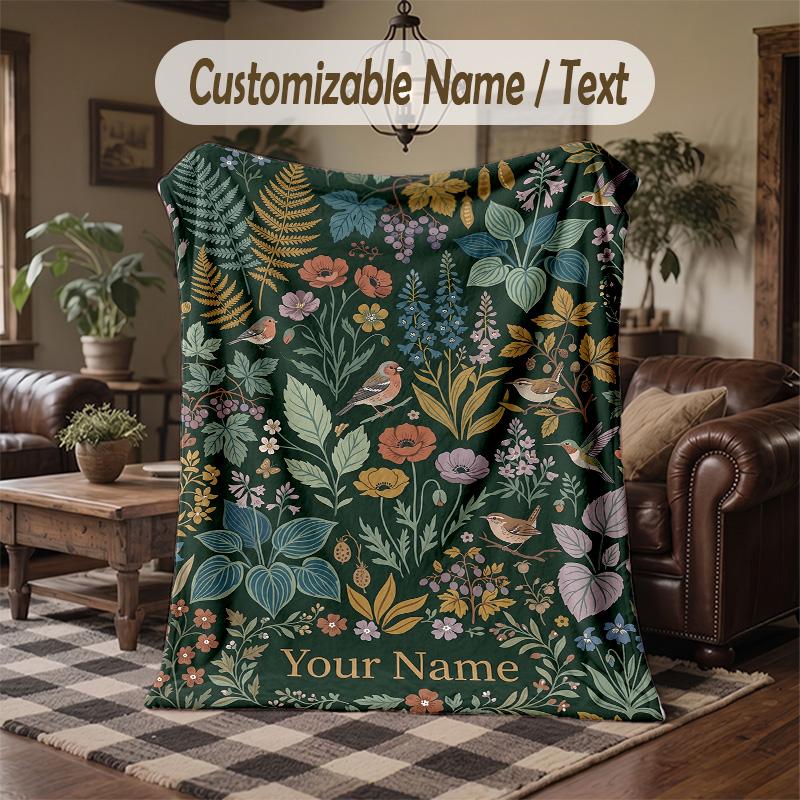 Floral Garden 3 Theme Throw Blanket Custom Name Text Personalized Blanket Soft Cozy Blanket for Home Sofa Bed