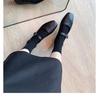 Inner Heightening Version~ Leather Thick-soled One-word with Mary Jane Shoes, Women's Wedge Heel Niche Flat-soled Small Leather Shoes, Thick Heel