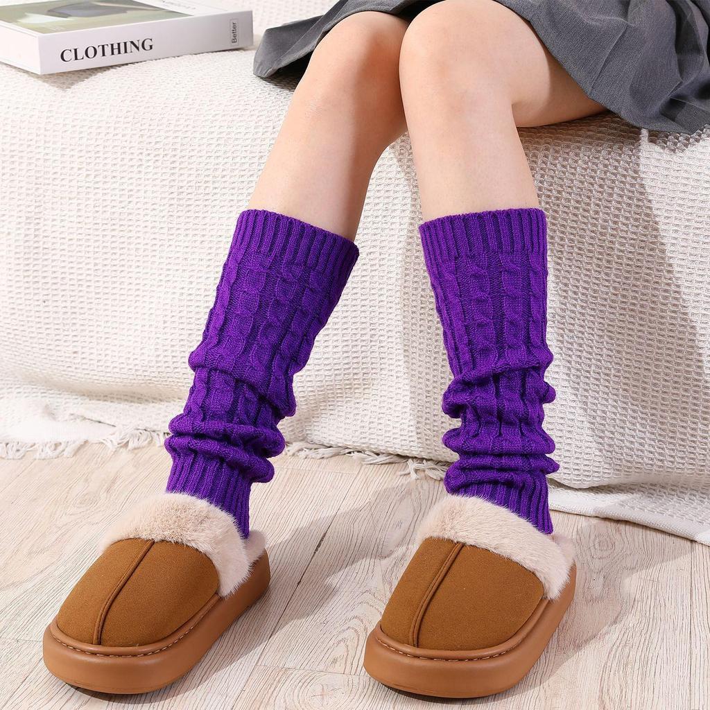 Korean Style Women's Thick Cable Knit Slouch Socks, 85g - Autumn/Winter Wool Leg Warmers & Boot Covers