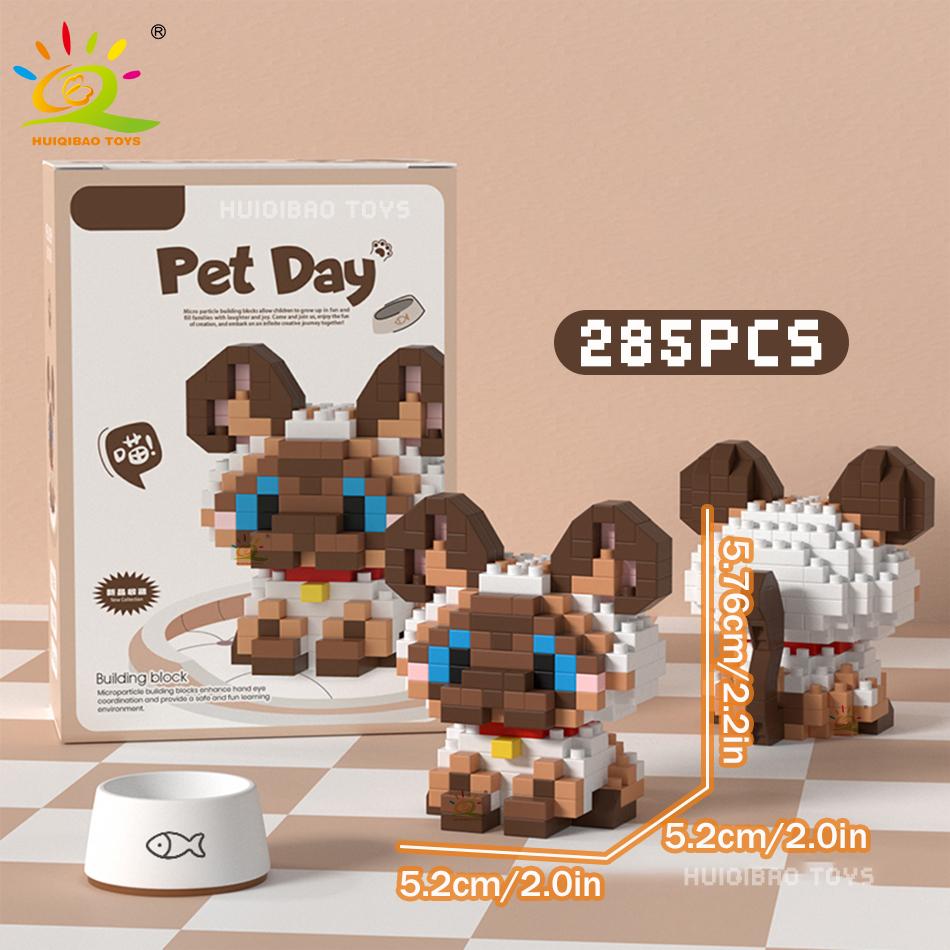 MINI Working Cat Pet Dog Micro Model Building Block Set Kids City Cartoon Animal Diamond Bricks Educational Toys Adult