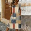 Damen Kurzarm Print Midi Kleid Rundhalsausschnitt Lockerer Schnitt Sommer Freizeitkleid mit Taschen für den täglichen Gebrauch