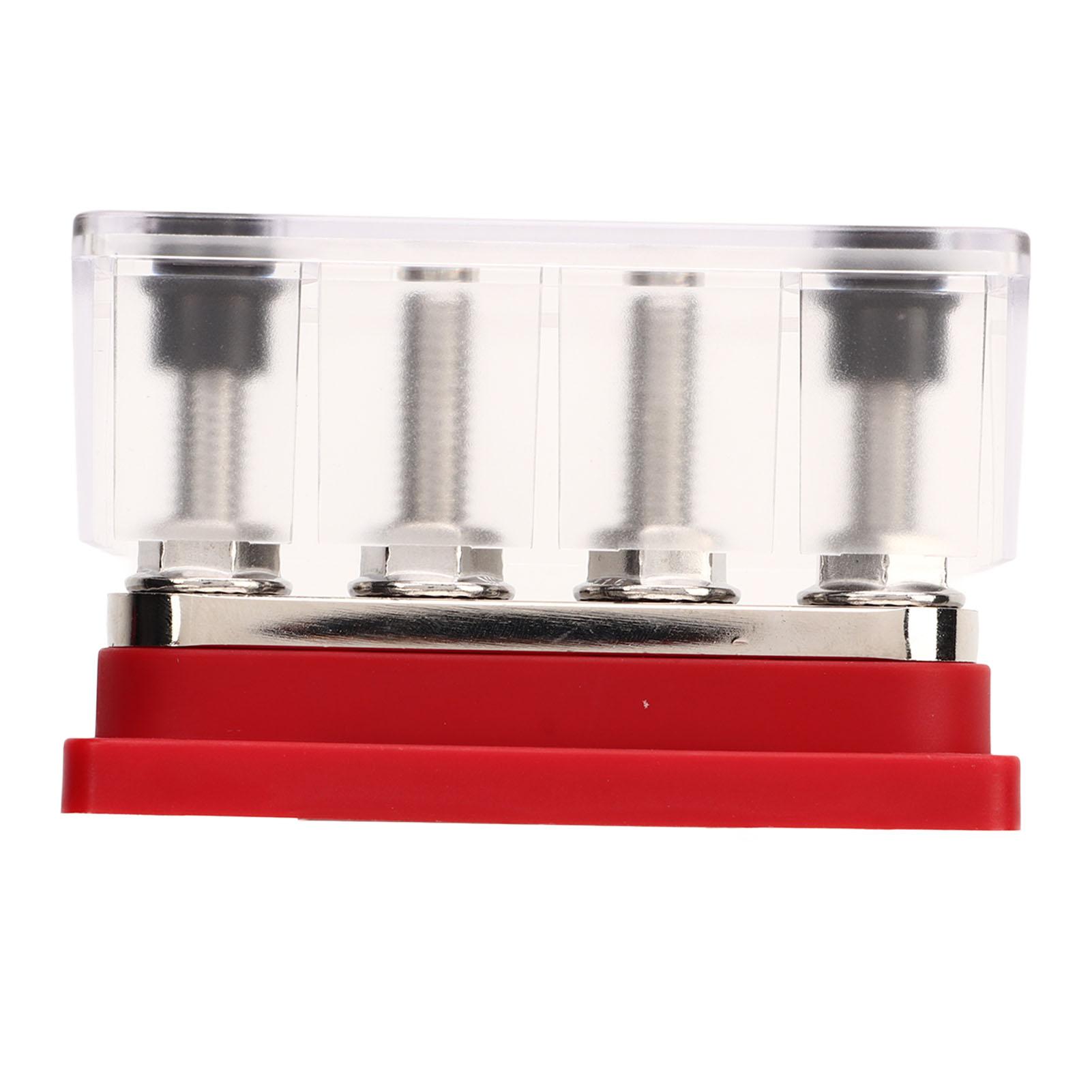 

Блок распределения питания с 4 клеммами, шпильки 3/8 дюйма M10, шина аккумулятора с крышкой, DC12V до 48V 300A для автомобилей, лодок, автодомов, черный Red красный