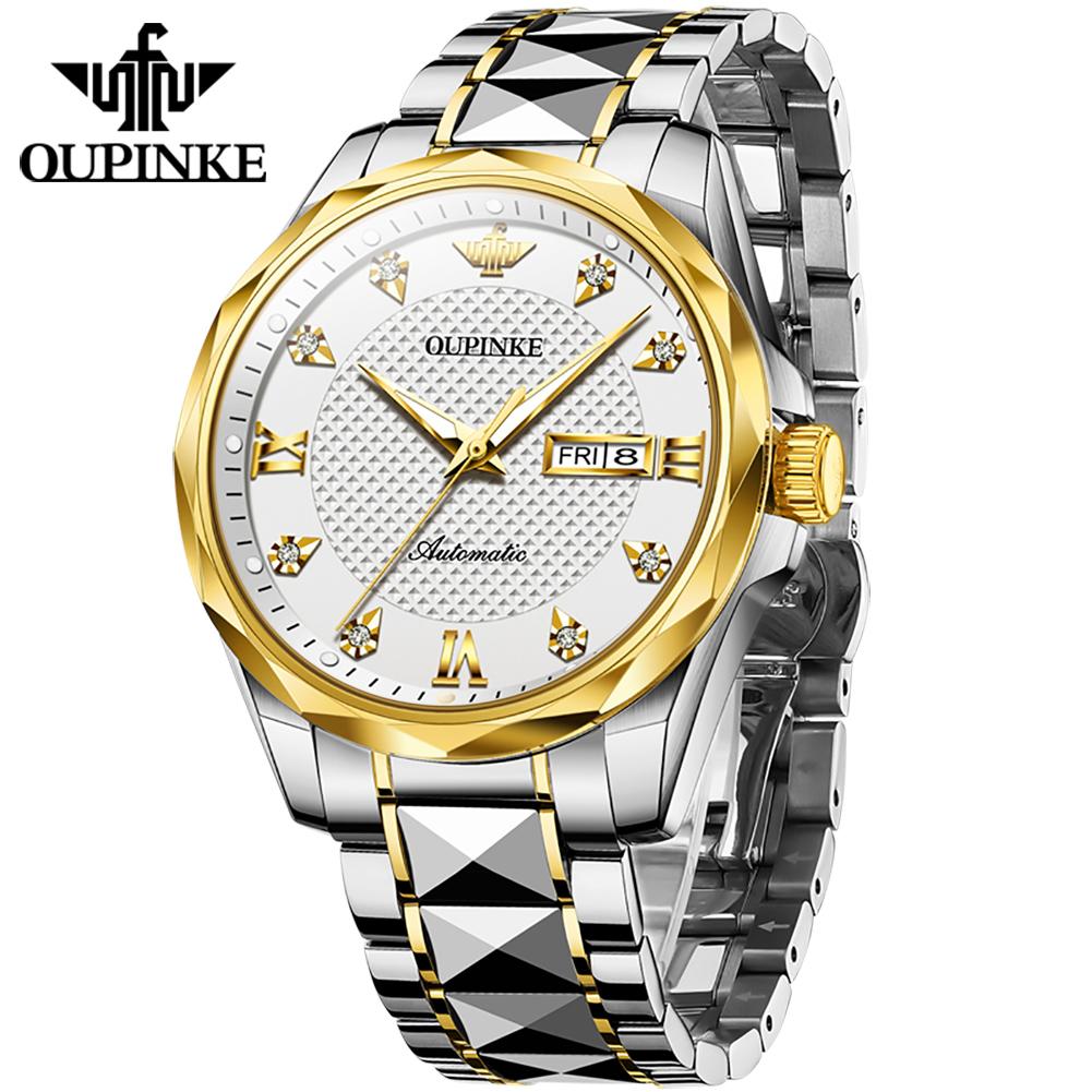 OUPINKE  New Business and leisure Men's Watch Automatic Mechanical Watch Stainless Steel Business Double Calendar Waterproof High-end Watch