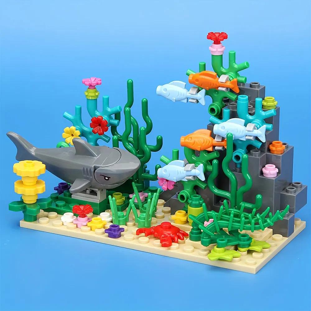 1 Set of Underwater World Animal Building Blocks Set Home Decorations and Collectibles Creative Toy for Children's Gift