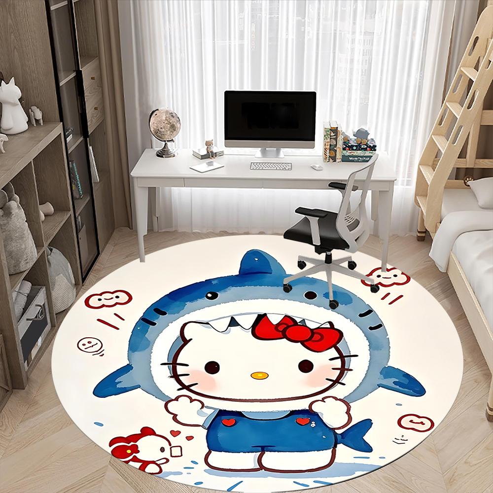 1pc Hello Kitty Shark Office Round Area Rug, Under Office Chairs Bedroom Living Room Home Decor A1022199