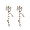 French bow tassel long earrings women's high sense exquisite stud earrings celebrity temperament versatile earrings tide
