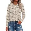 Women's Fashion Casual Slit Hem Round Neck Long Sleeve Loose Printed T-Shirt Ladies Top