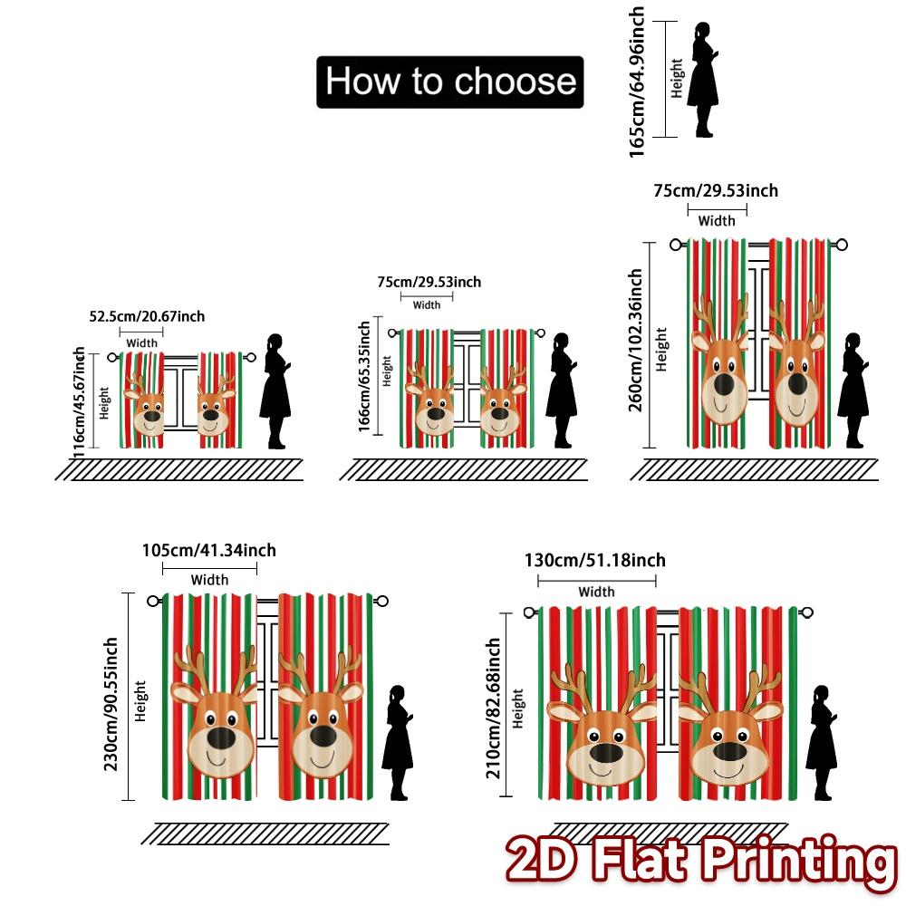 2pcs,Curtains Cute Reindeer Christmas Festive (3) Chic Light Filtering Curtains Polyester Easy Install Curtains Thermal