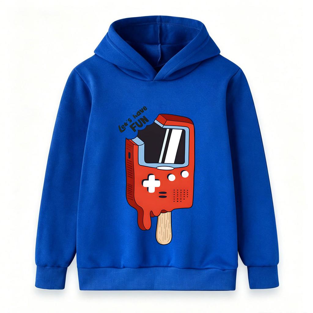 Kids Boys Girls Pullover Hoodie, Funny Gameboy Popsicle Printed Casual Long Sleeve Hooded Sweatshirt, Let's Have Fun Pattern Tops for Game Lovers Chil