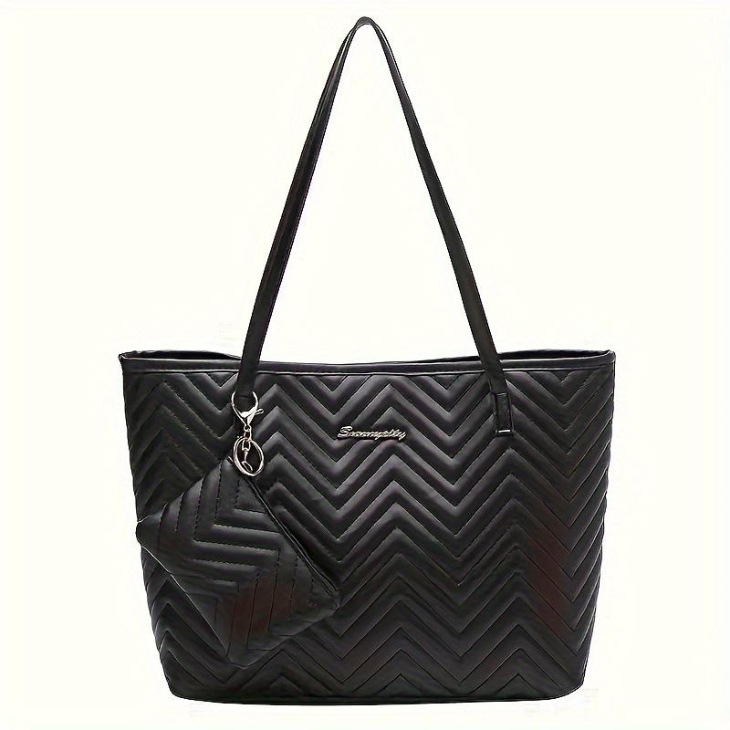 Women's Wavy Quilted Embroidered Tote Bag Set – 2024 Single Shoulder Large Bag