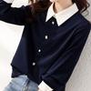 Elegant Slim Fit Bluse Patchwork Knopf POLO Kragen Damen Locker All Match