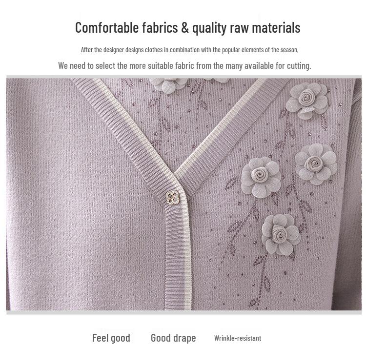 Mom's Winter Plus Velvet Layered Half-High Collar Sweater for Middle-Aged and Elderly Women - Warm Knitwear Base Layer