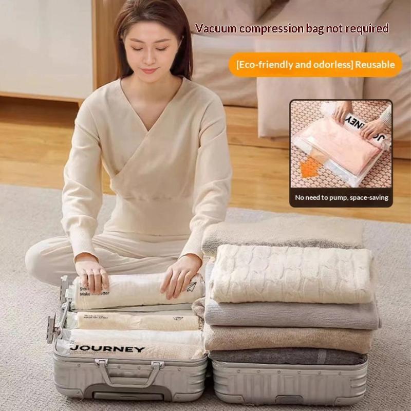 2Pcs Vacuum Storage Bags, Hand-Rolled Travel Vacuum Storage Bags For Towels, Socks, Clothes, More , No Pump Needed