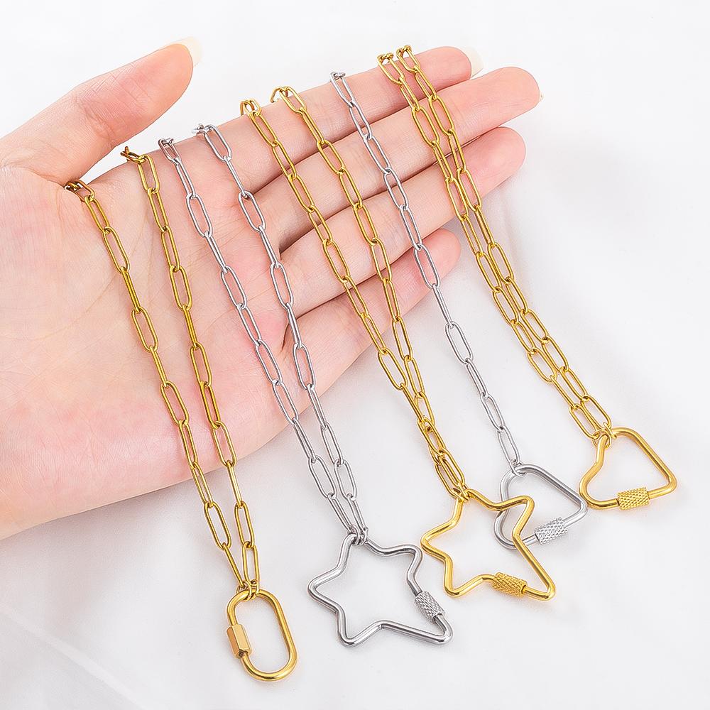 2 Stück 1 Stück Stern Herz Rahmen Anhänger Verbinder Edelstahl Halskette Kette Verstellbare Verlängerungskette Karabinerverschluss DIY Schmuckherstellung