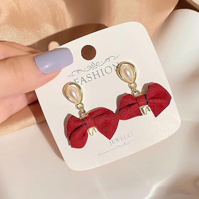 2023 neue Koreanische Einfache Ohrringe Mädchen Charming Ohrringe Rot Schmetterling Glänzende Elegante Ohrringe Liebhaber Bowknot Anhänger Ohrringe