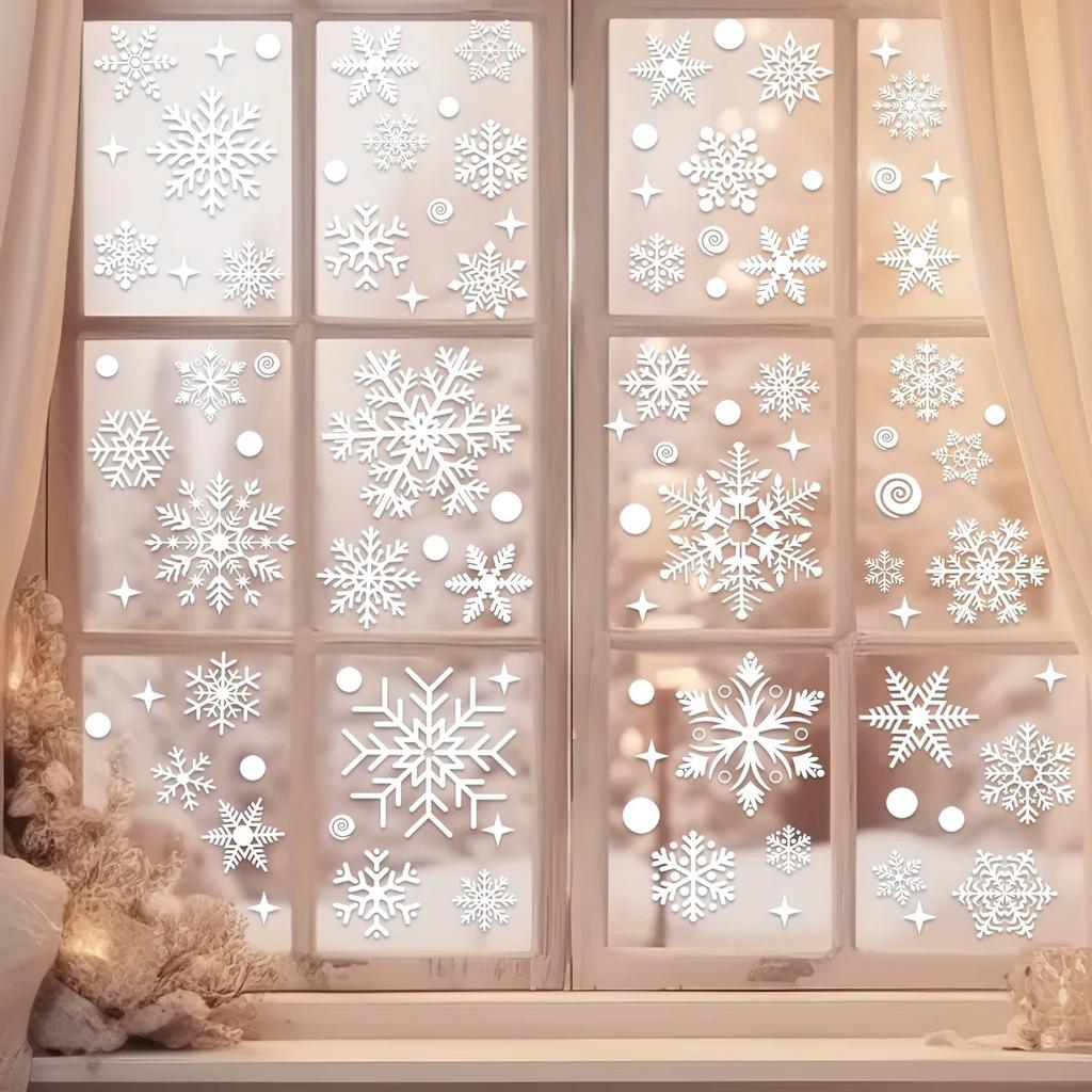 137 Christmas Snowflake Window Flowers - PVC Electrostatic Stickers for Glass - Reusable Winter Decorative Stickers