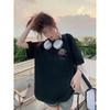Idle Style Cartoon Letter Print Short-Sleeved T-shirt Women's Summer Niche Style Casual Loose Easiest for Match Black Tops Ins Fashion