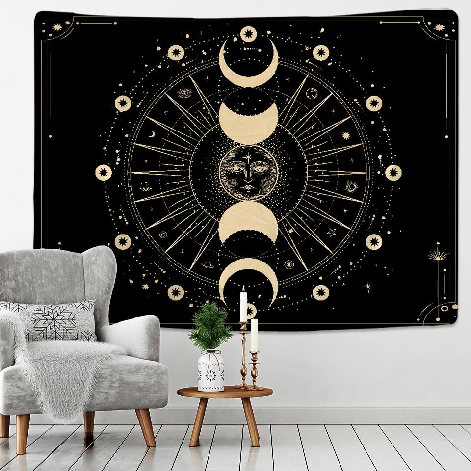 Sun Moon Tapestry Black White Starry Sky Wall Hanging Astrology Divination Matwitchcraft Hippie Mandalas Psychedelic Taiji Decor