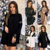 Women Fashion Lace Stitching Dress Solid Color Long Sleeve Loose Dresses