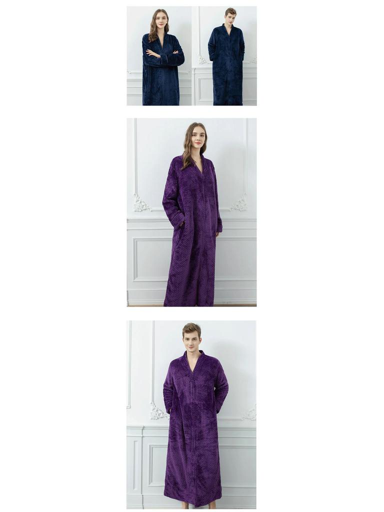 Unisex Extra Long Velvet Bathrobe - Plus Size, Thick, Warm Coral Fleece for Autumn & Winter, Maternity-Friendly Homewear