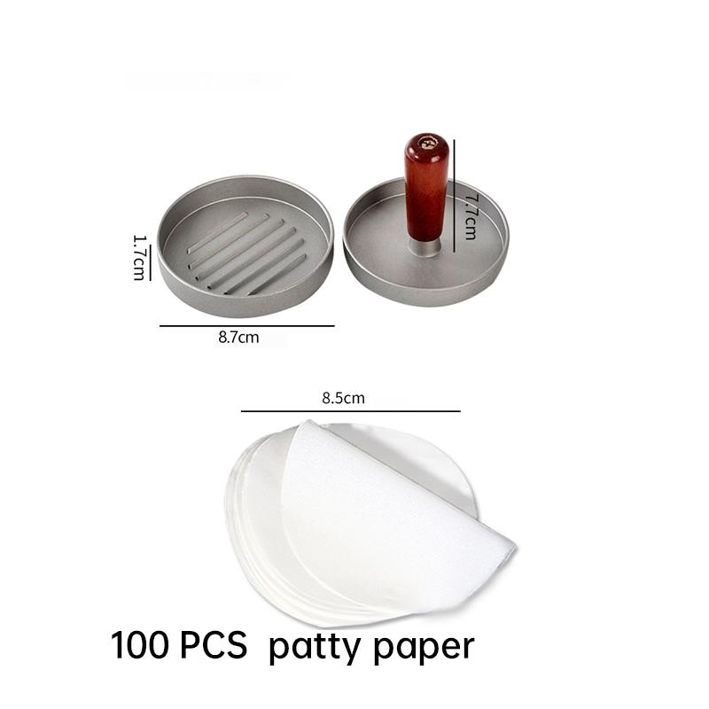 Burger Press Patty Maker Stainless Steel Hamburger Mold Non-Stick with 100 Patty Papers