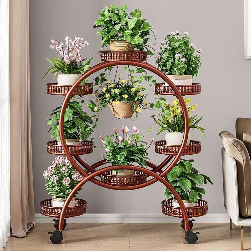 Floor Standing Mobile Plant Rack with Wheels Epipremnum Pot Stand Iron Multi-Layer Balcony Flower Shelf Storage Organizer