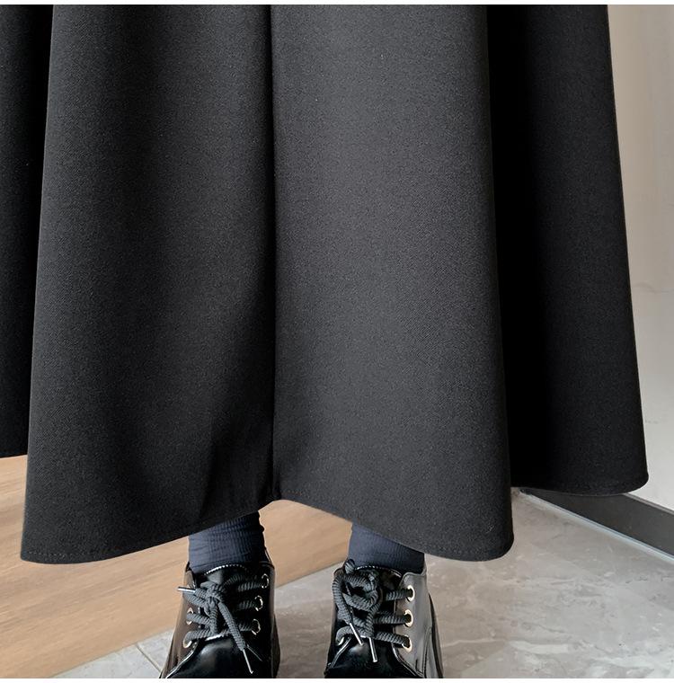 2025 Autumn/Winter Women's High-Waist Grey Wool Pleated Mid-Length A-Line Skirt