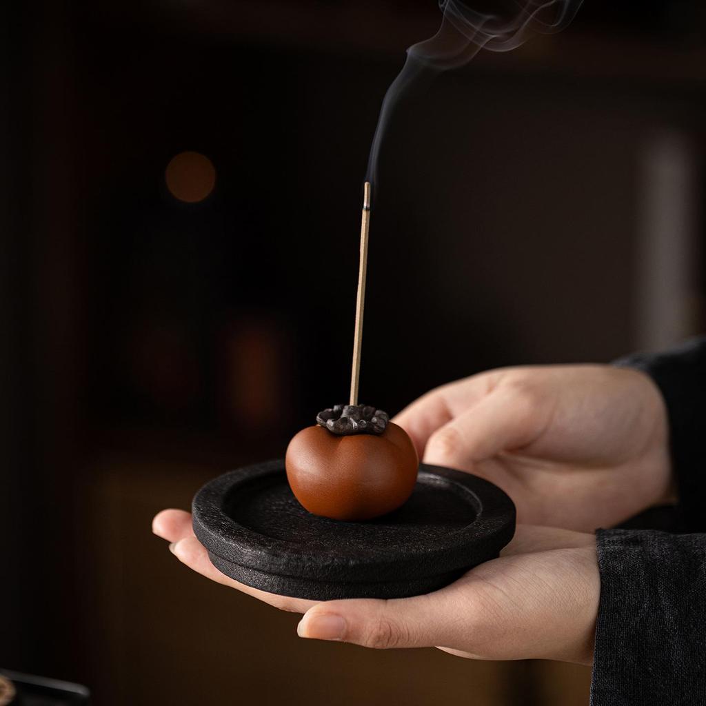 Zisha Persimmon Incense Holder: Ruyi Home Zen Decor for Tea Table