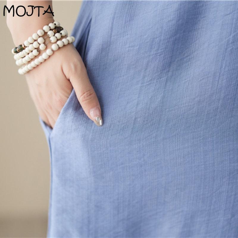 MOJTA Summer Embroidered Short-sleeved Dress Loose All-match Cotton Mid-length Skirt