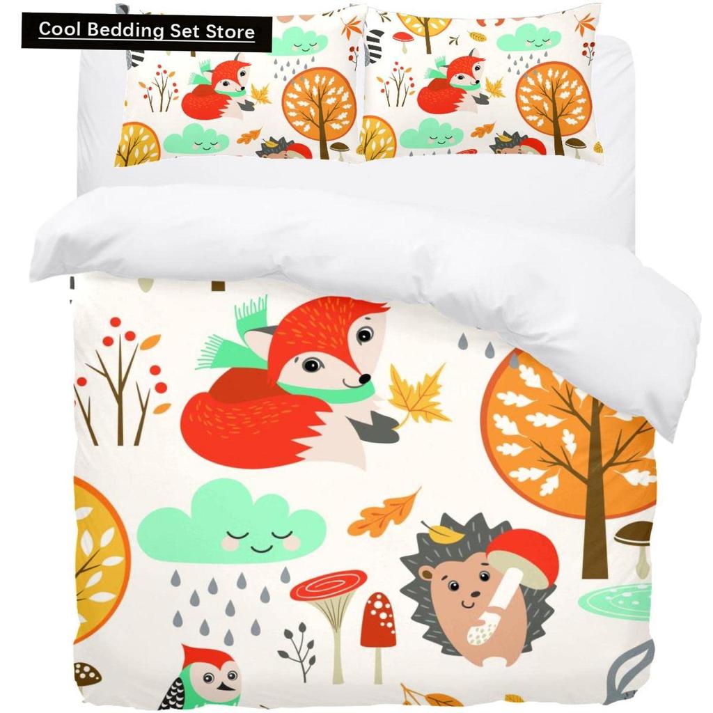 Cartoon Hedgehog King Queen Duvet Cover Rainbow Iridescent Bedding Set For Kids Girls Boys Starry Sky Animal 2/3Pcs Quilt Cover