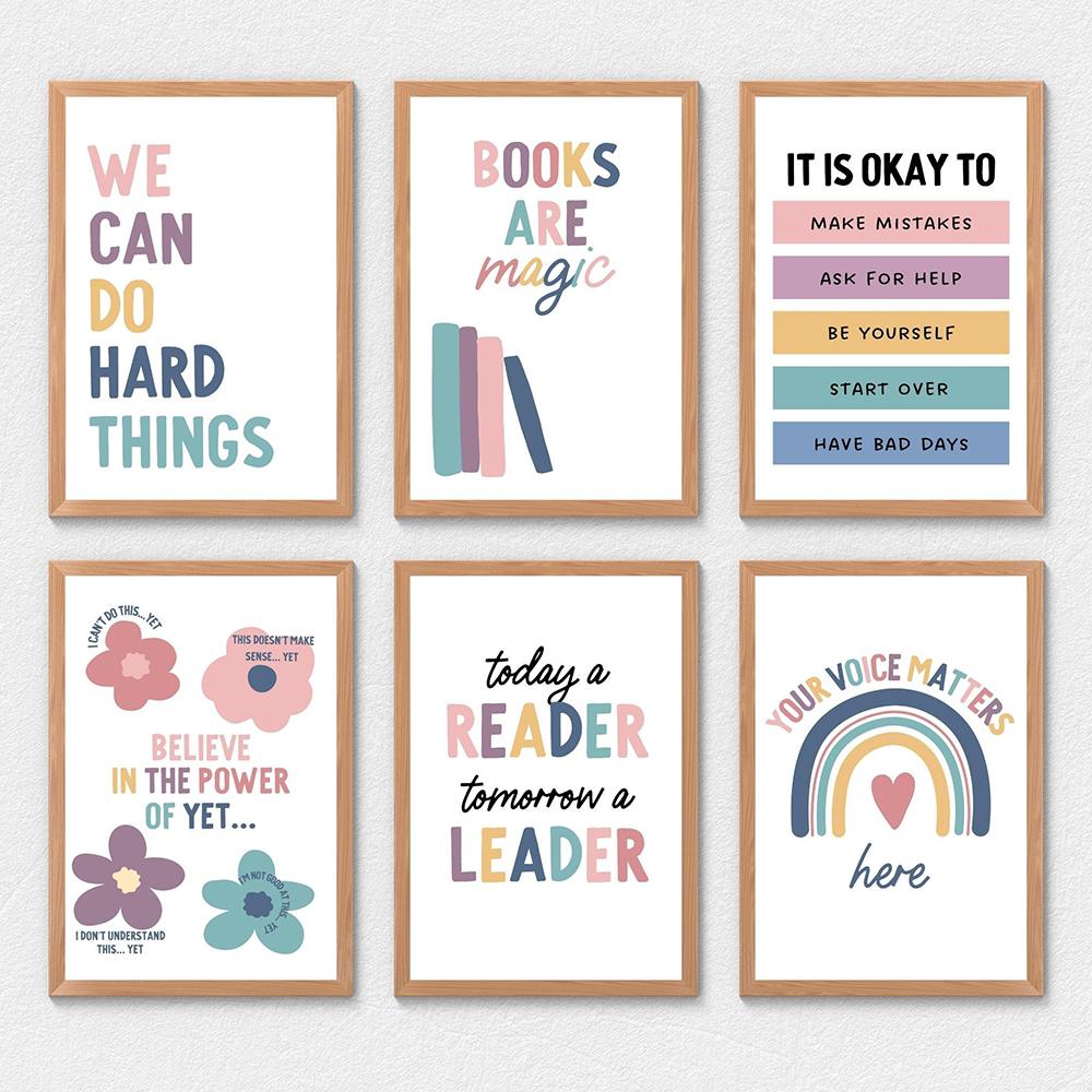 Boho Kids Classroom Signs Decor Print Wall Art English Classroom Posters Teacher Growth Mindset Quote Canvas Painting Pictures