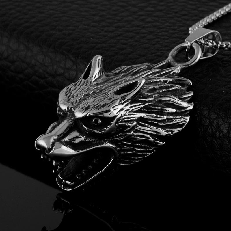 Vintage Wolf Head Necklace Personality Titanium Steel Pendant Stainless Steel Men'S Fashion Domineering Necklace Accessories