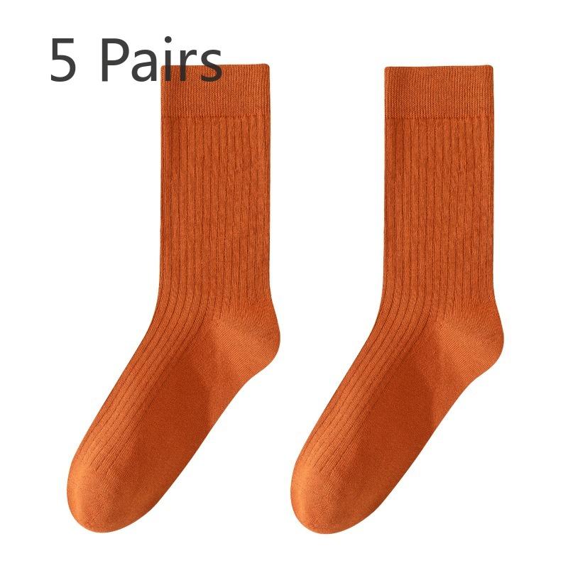 5 Pairs of Female Autumn and Winter Pure Color Pure Cotton Thickened 7A Antibacterial Deodorant Boneless Pile Socks